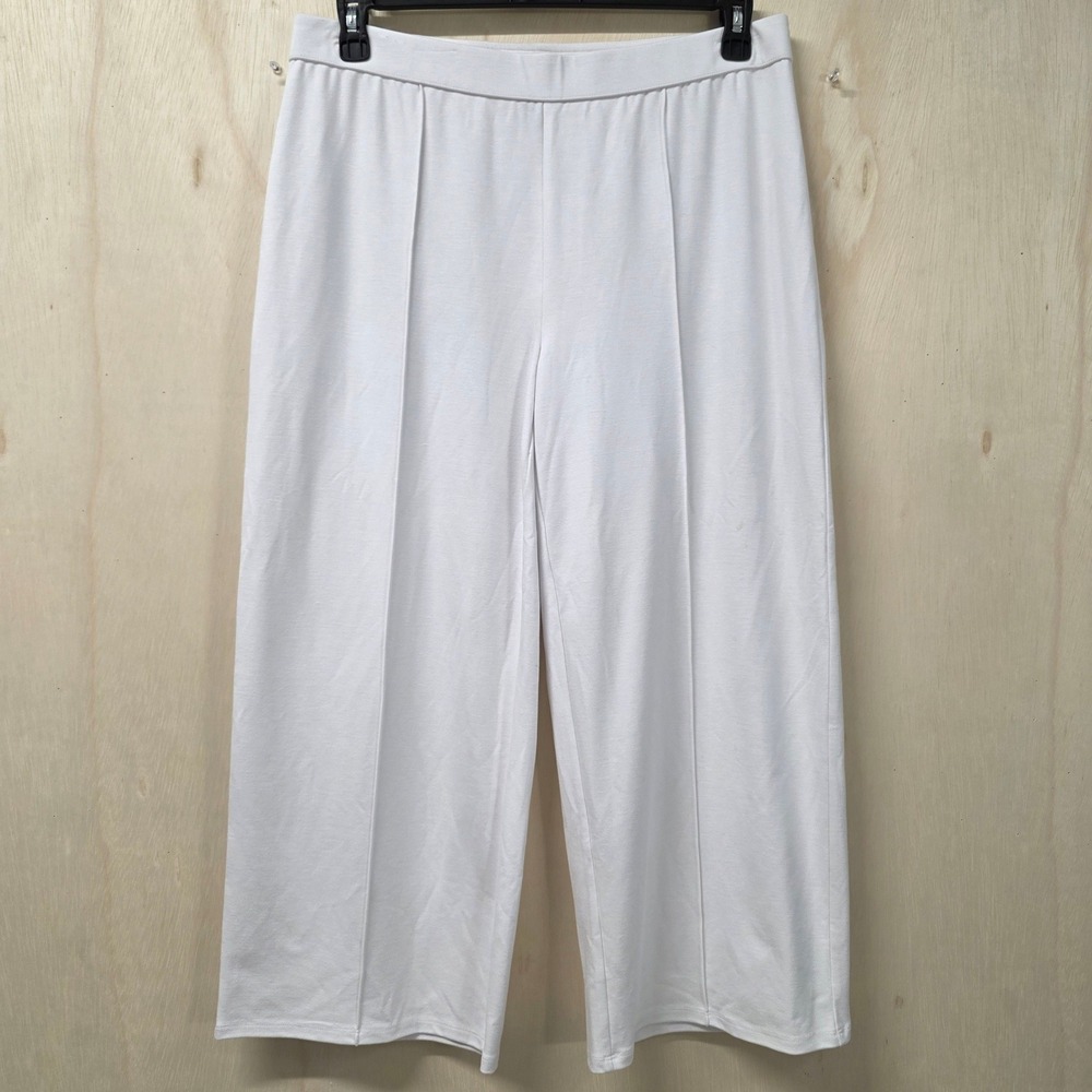 J. Jill Wearever White Wide Leg Crop Pintuck Knit Pants Size M RN 97641